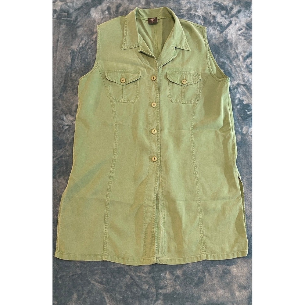 POLA Sage Green Sleeveless Button Down Tunic Utility Vest Top Size UK 16 US 12